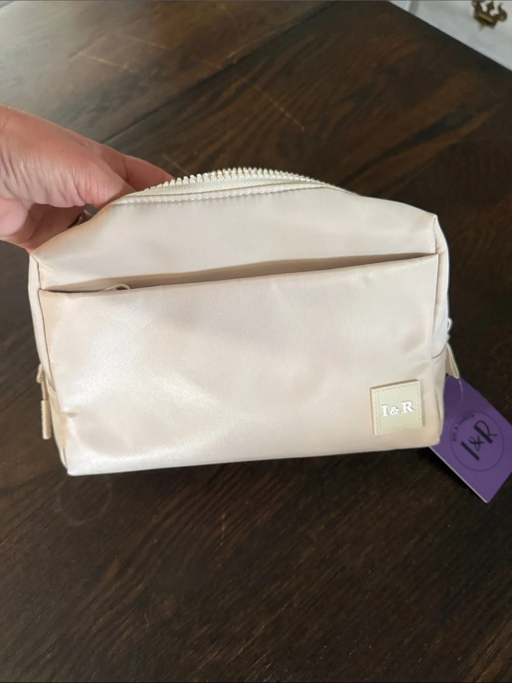 Iris and Rainbow Cream Cosmetic Bag Set — 2-Piece Travel Makeup Pouches